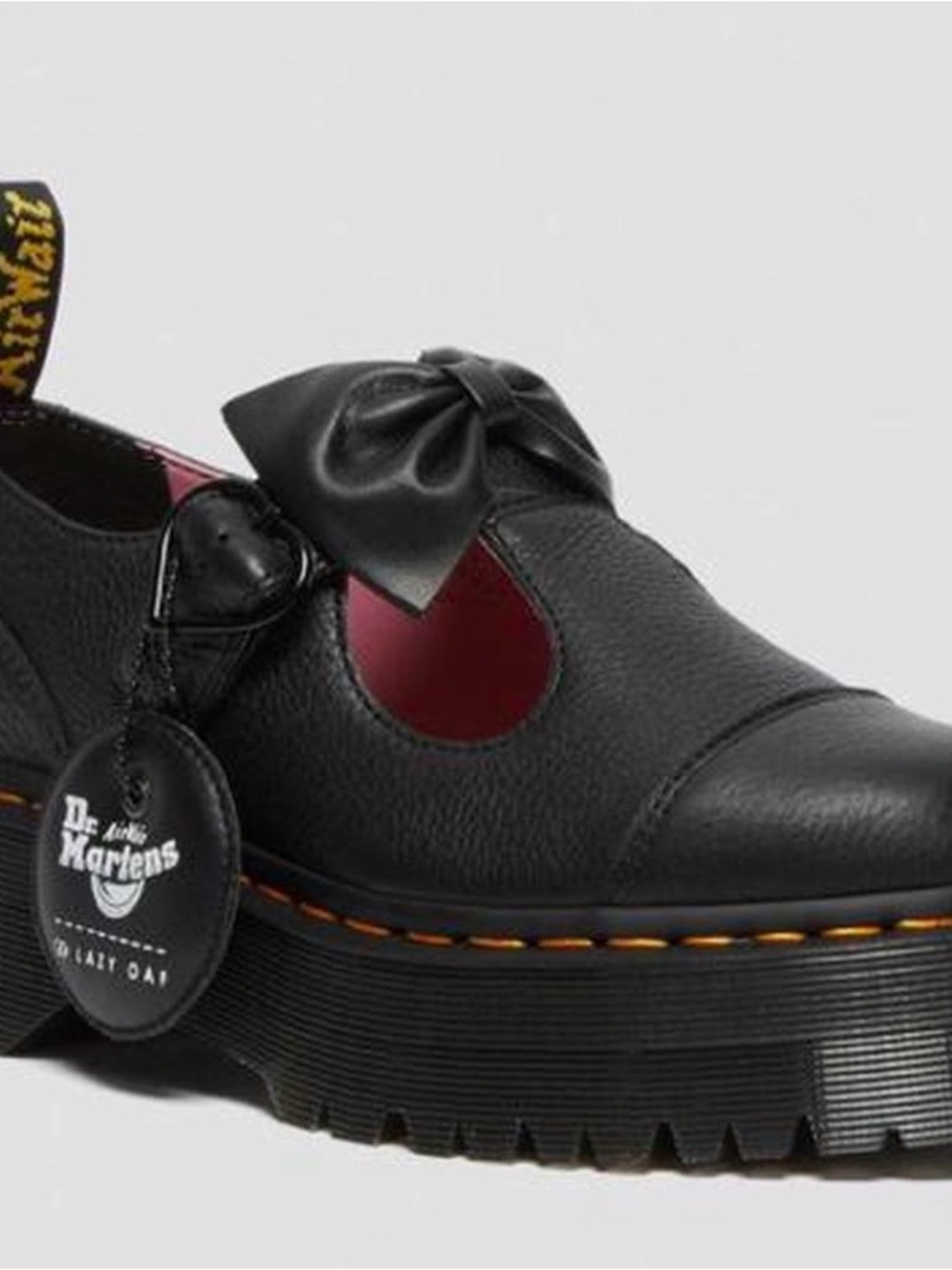 LAZY OAF Dr. Martens Black Leather Mary Jane with Bow Accent